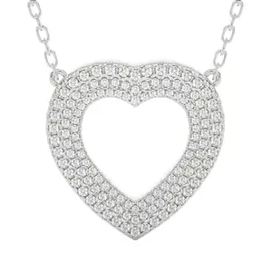 925 Sterl Lab-Crated Diamond Heart Pendant White Gol Rhodium Open Heart Pendant & Chain for Women