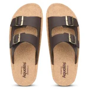 Aqualite Men's Classic Cushion Sliders/Slippers with Adjustable Buckle Strap for Adult Comfortable & LightWeight |Stylish & Anti-Skid| Waterproof & Everyday Flip Flops