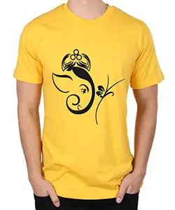 Caseria Men's Round Neck Cotton Half Sleeved T-Shirt with Printed Graphics - Ganapati (Yellow, XL)