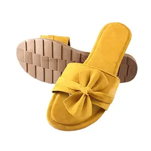 Shivadheesh Women & Girl's Trendy Flat Fashion Sandal (Yellow, numeric_4)