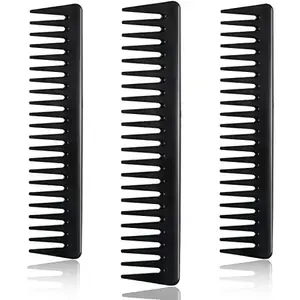 AKADO Wide Tooth Comb Detangling Barber Comb Black Carbon Fiber Tooth Comb Hairdressing Comb for Long Wet Hair and Curly Hair (Black, Pack of 3pcs)