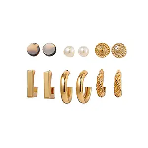 Jewels Galaxy Jewellery For Women Gold Plated Contemporary Studs and Hoop Earrings Set of 9 (JG-PC-ERGQ-8714)