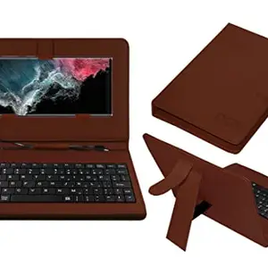ACM Keyboard Case Compatible with Samsung Galaxy S22 Ultra Mobile Flip Cover Stand Direct Plug & Play Device for Study & Gaming Brown