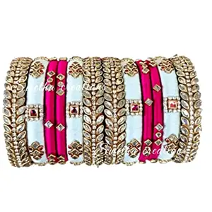 Blue jays hub Silk Thread Bangles New kundan Style pink Color Set of 12 for Women/Girls (pink, 2.6)