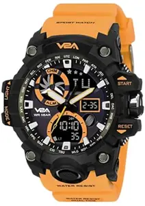 V2A Resin Orange Dial Chronograph Shockproof Waterproof Analog-Digital Day And Date Display Sports Watch For Men, Orange Band