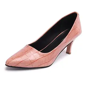 ALCUZO ALCUZO Stylish Casual Stiletto Pump Heels for Women's and Girls 8170-Shine Pink