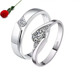 STYLISH TEENS Teens King & Queen Sterling Silver Swarovski Zirconia Adjustable Couple Rings with Rose Box Packing
