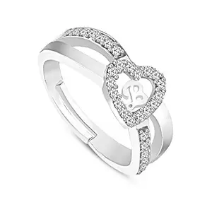 Kanak Jewels Brass and Cubic Zirconia Heart Initial Letter Name Alphabet B Adjustable Ring for Unisex Adult (Silver)