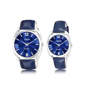 LOREM Combo of Stylish Synthetic Leather Blue Dial Round Watches for Couple-LR80-LR327-FZ