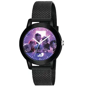 AROA Watch for Womens with BTS Tinytan Model :454 in Black Metal Type Rubber Analog Watch Violet Dial for Women Stylish Watch for Girls