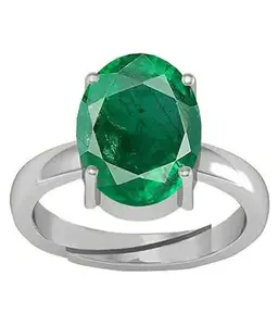 KUSHMIWAL GEMS Certified 6.25 Ratti 5.62 Carat A+ Quality Emerald Panna Silver Plated Gemstone Ring For Women's and Men's