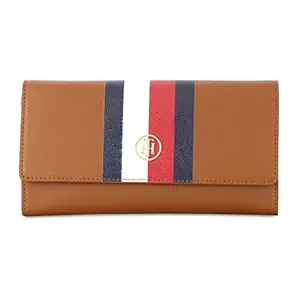 Tommy Hilfiger Evie Leather Flap Wallet Handbag for Women - Tan, 6 Card Slots