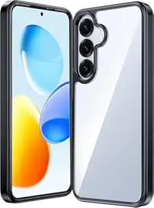 keeshar ClearBlack Transparent Back Cover for Samsung Galaxy S24, Anti-Yellow Clear Polycarbonate Hard Back with Black TPU Bumper, Shockproof Hybrid Case, Anti-Scratch 360 Protection Mobile Cover