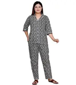SP Designs Women's Cotton Night Suits for Women | Short Sleeve Printed Payjama Set - Black (2XL)