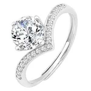 Peora Cubic Zirconia Studded Silver Plated Solitaire Adjustable Finger Ring Stylish Fashion Jewellery Gift for Girls Women