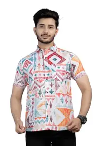 Men's Western Regular Fit Crepe Printed Casual Shirt for Men Half Sleeves Shirts for Men Stylish (in, Alpha, M, Regular, Men, Multicolor)