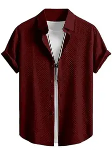 WIZOON Shirt for Men | Half Sleeves | Men’s Black Textured | Cotton Blend Shirts | Casual Shirt's | Spread Collar | Short Sleeves | Regular Fit