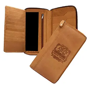 ABYS Tan Genuine Leather Passport Wallet||Mobile Holder||Card Holder with Metallic Zip Closure for Men & Women