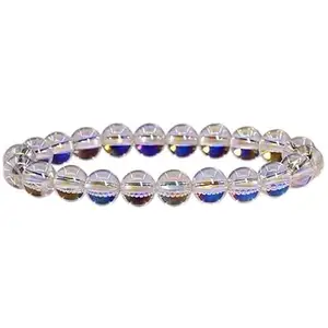 RRJEWELZ Natural Clear Quartz Round Shape Smooth Cut 6mm Beads 7.5 inch Stretchable Bracelet for Healing, Meditation, Prosperity, Good Luck | STBR_02864