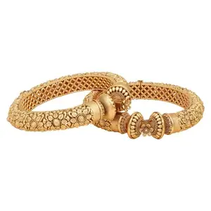 ACCESSHER Rajwadi Style Jewellery Inspired Gold Plated Indian Figure Screw Closure Bangle/Patla/Kada Embellished with Ruby Stones Set of 2 for Women and girl (Gold2) (2.2)
