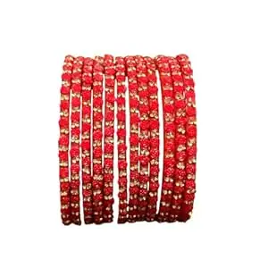 Glass Bangle Women's Traditional designer glass zircon bangles set with rose pattern and golden stone work stylish for occasional wear(Pack of 12 Pcs)