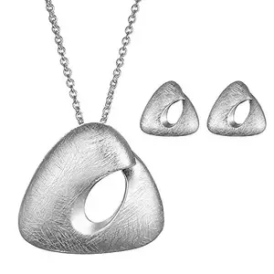 Young & Forever Trendsetter Matte Finish Silver Plated Stud Earring Pendant Set for Women Princess Length Delicate Chain Geometric Shape Necklace Set for Girls Fashion Jewelry
