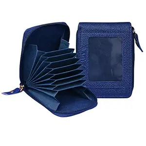 ABYS Genuine Leather RFID Protected Royal Blue Card Holder||Wallet with Zip Closure for Men and Women