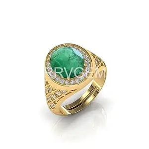 RRVGEM 2.50 Ratti Emerald ring gold plated Handcrafted Finger Ring With Beautifull Stone Men & Women Jewellery Collectible