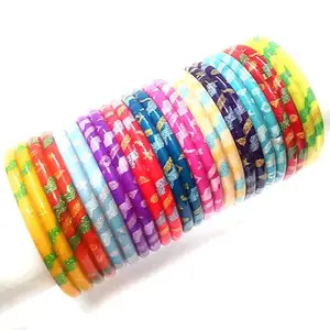 Eveready Leheria Pattern Kids Bangles, Multicolour, 12 Colours / 24 Pieces with Silver Glitter Shine (6 Months -2 Year Girl Child(44 mm Diameter))