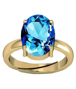 KUSHMIWAL GEMS 11.25 Ratti 10.25 Carat Blue Topaz Ring Natural Topaz Ring Original Certified Oval Astrology Adjustable Gold Plated Ring