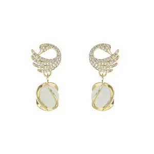 Royal Jewelry Emporium Beautiful Stone Zircon Alloy Luxury Gold Tone Peacock Drop Earrings For Women's And Girl's - RJE023