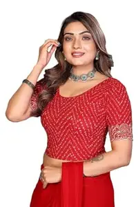 SANMATI CREATION Sanmati Stylish Lycra Roundneck Stretchable Blouse for Women | Short Sleeve Non-Padded Pullover | Lycra Saree Top | Round Neck