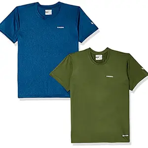 Charged Endure-003 Chameleon Spandex Knit Round Neck Sports T-Shirt Olive Size Xl And Charged Play-005 Interlock Knit Geomatric Emboss Round Neck Sports T-Shirt Teal Size Xl