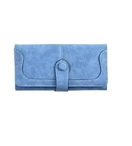 Women's Faux Leather Medium Snap Button Wallet (Blue)-PID57477