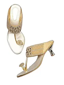 WalkTrendy Womens Synthetic Gold Open Toe Heels - 3 UK (Wtwhs165_Gold_36)