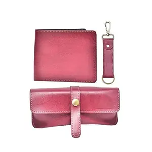YOUR GIFT STUDIO Classy Leather All in One Men's Combo Gift (3 pcs) Wallets, Key Chain, and Eyewear Case (Maroon)