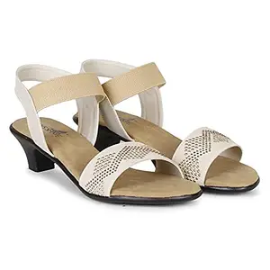Twin Shoes Women Heel Sandal | Elastic Ankle Strap Women Sandals | Cream Fashion Sandal | Stylish Fancy and comfort Trending Block Heel Fashion sandal