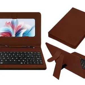 ACM Keyboard Case Compatible with Xiaomi Poco X6 Neo Mobile Flip Cover Stand Direct Plug & Play Device for Study & Gaming Brown