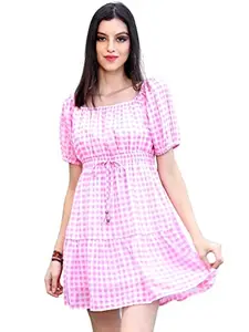 SERA Women's Cotton Fit and Flare Standard Length Dress (LA4137_Pink_Small)