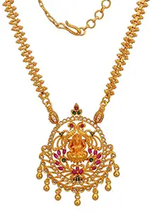 Radha's Creations Traditional Ruby PENDANT chain Medium length 20" inches Length One Gram Gold Plated For Women and Girls No.37
