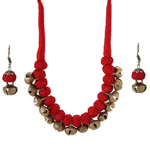 TANDRA'S FASHION BRASS BIG GHUNGHROO NECKLACE SET FOR WOMEN AND GIRLS (RED)