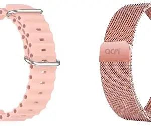 ACM Pack of 2 Watch Strap Slide 42mm 44mm 45mm 46mm 49mm Silicone & Magnetic Belt compatible with Fire-Boltt Dapper Bsw189 Smartwatch Classic with Metal Chain Band (Creame/Rose Gold Pink)