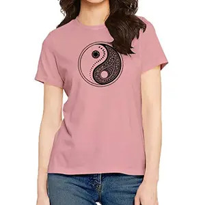 OPLU Women's Regular Fit Mandala Peace Design Cotton Graphic Printed Round Neck Half Sleeves Trending, Mandala, Pootlu, Mandala Art Tees and Tshirts.(Pooplu_BabyPink_Large)