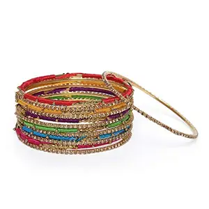 ACCESSHER traditional jewellery multicolor silk thread bangles gold plated set of 13 for women and girls | Navratri Jewellery |