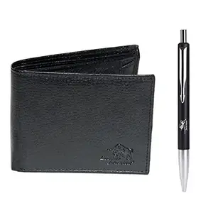 Leather Junction 2 in 1 Faux Leather Black Wallet & Pen Combo Set for Men (2140PN0060)