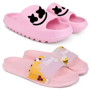 Pampy Angel Combo Pack of 2 Slipper/Flip Flops/Slides for Women,(YW-Smat-Pink,Honey-Pink),39 (Euro)
