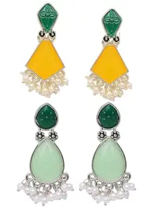 OOMPH Jewellery Combo of 2 Ethnic Engraved Jaipur Stones Drop Earrings - Yellow & Green Color - For Women & Girls Stylish Latest (ECK195+G-ECK198_Z)- For Women & Girls Stylish Latest