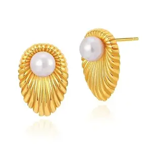 KRYSTALZ Natural Shell Pearl Beaded Oval Shape Gold Plated Stud Earring for women