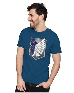 ALLEN BLACK Men's & Women's Regular Fit T-Shirt AOT - Survey Corps Shield Logo 100% Cotton Unise T-Shirt Navy Blue_SUAOTE22-Navy Blue XL Men Round_