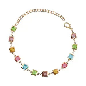 University Trendz Colorful Rhinestone Square Decor Bracelet for Women & Girls